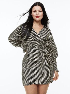 H&M Black & White Wrap Mini Dress with Tie Waist
